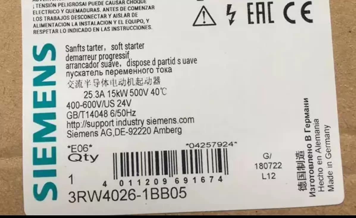 Zcela nový, originální, z výroby přímý softstartér Siemens 3RW4026-1BB05 SOFTSTARTER SIRIUS