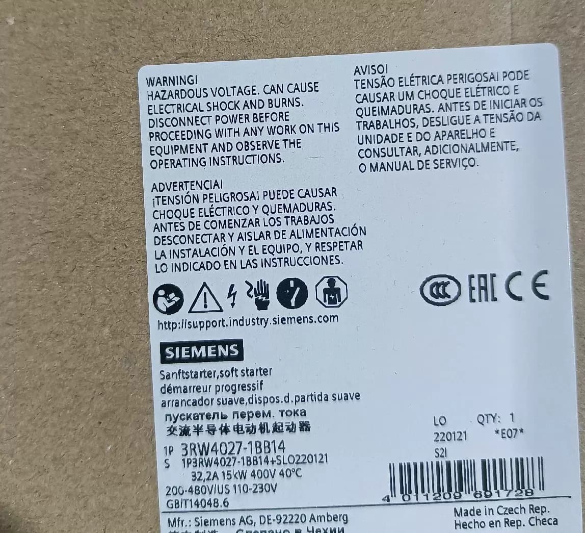Zcela nový, originální, z výroby přímý softstartér Siemens 3RW4027-1BB14 SOFTSTARTER SIRIUS